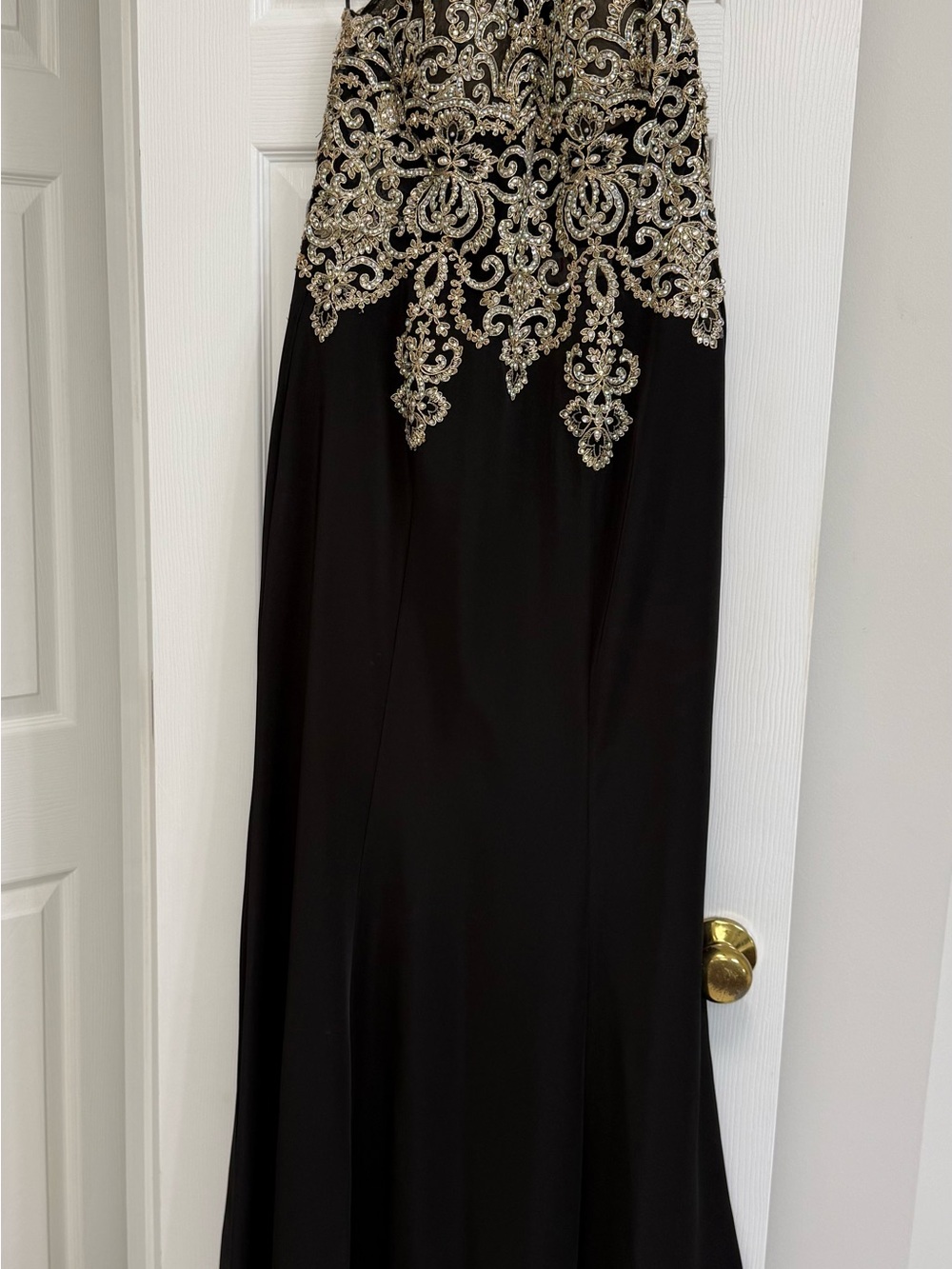 Jovani Black and Gold Embellished Evening Dress